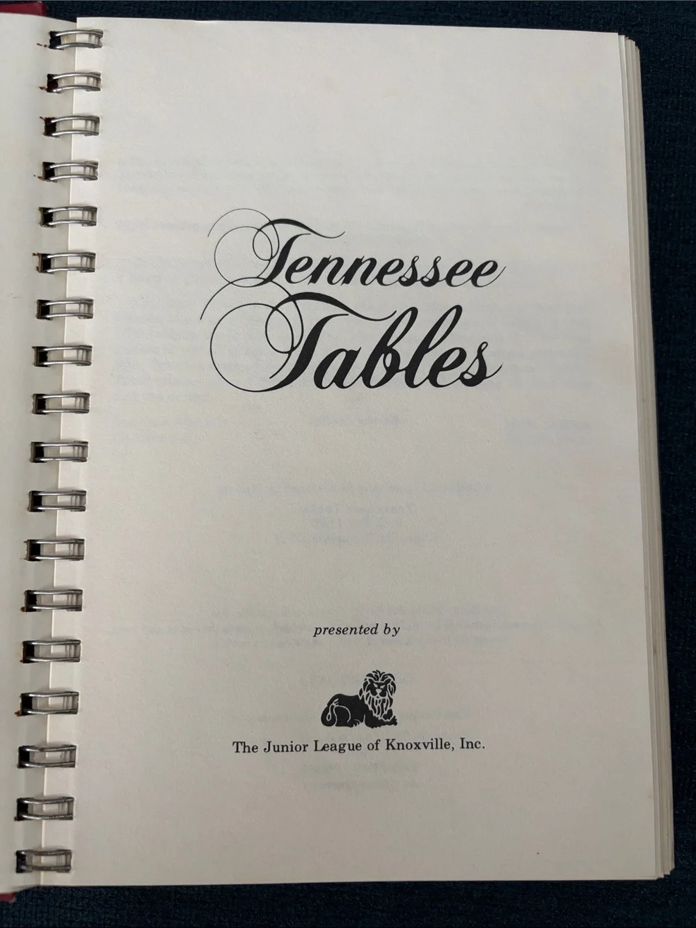 Tennessee Tables Junior League Cookbook Knoxville first printing HC spiral book